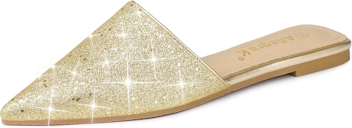 Allegra K Women's Slip On Glitter Heels Pointed Toe Slide Mules