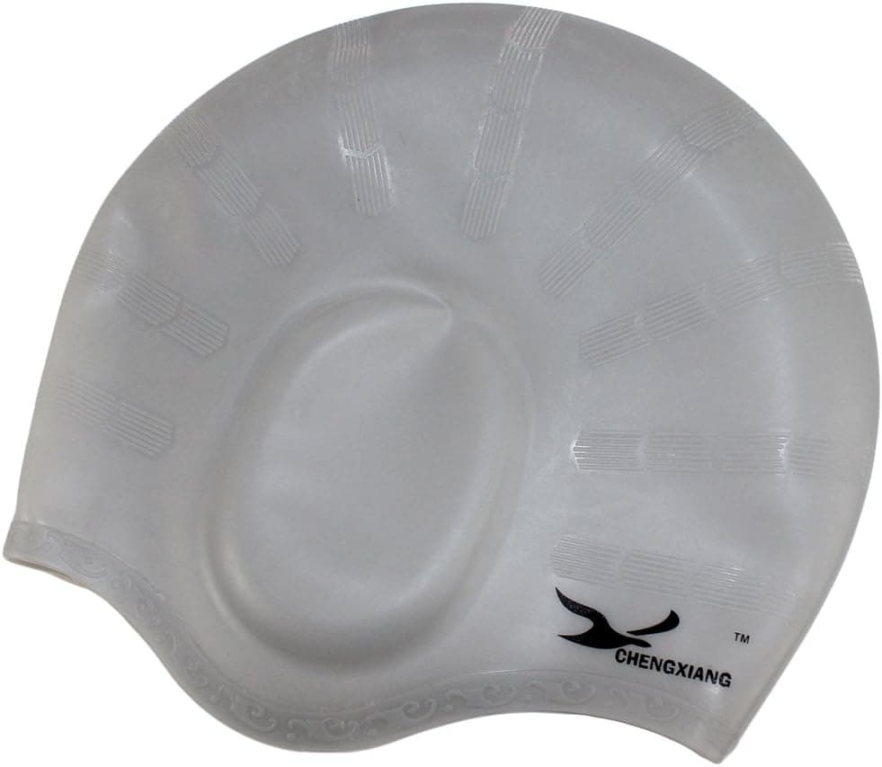 Dianoo Premium Waterproof Earmuffs Silicone Swim Cap for Men and Women to Keep Hair Dry with Beautiful Design Highly Elastic & Durability for Short, Medium and Long Hair - Silvery