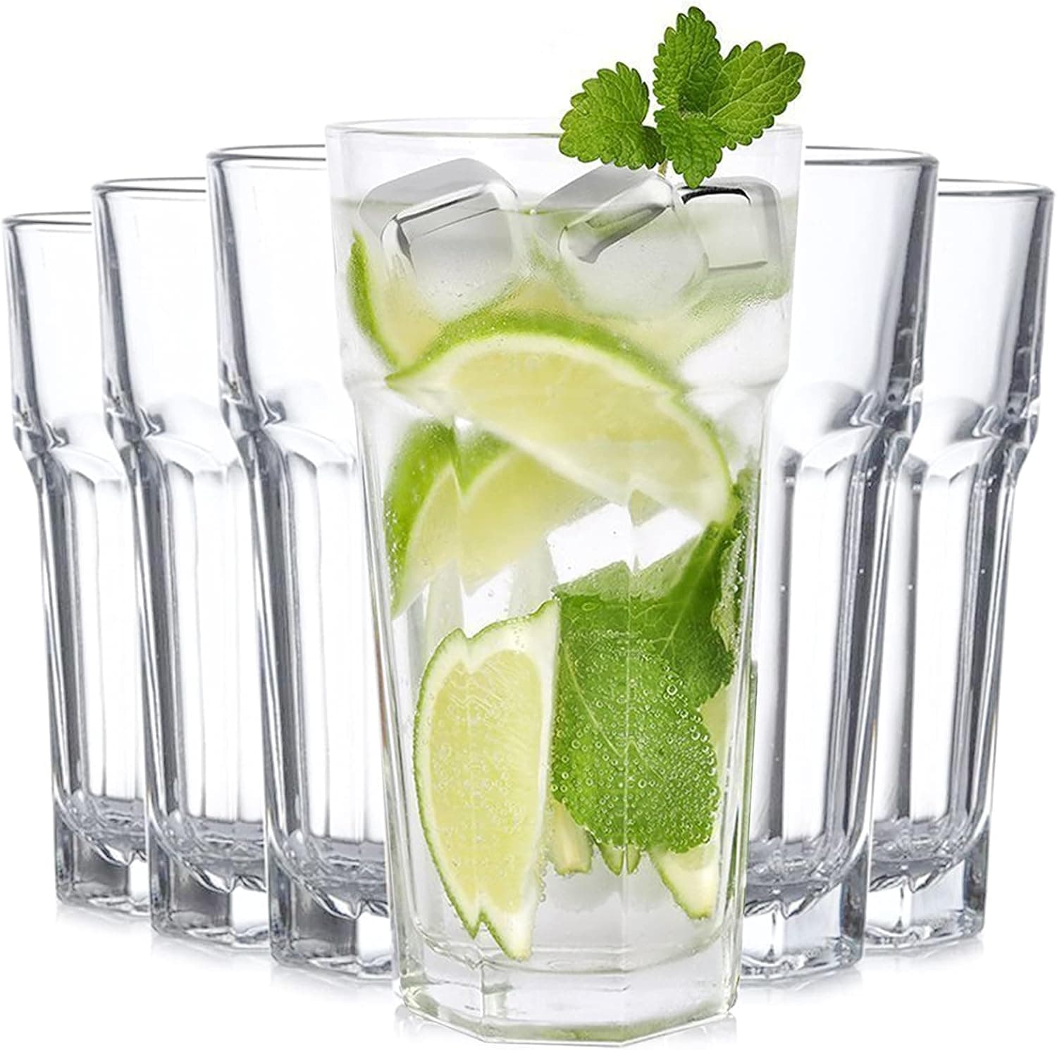 Tebery 6 Pack Stackable Plastic Tumbler Cups, 20oz Drinking Glasses Water Glasses, Reusable Acrylic Tumblers, Unbreakable Glasses