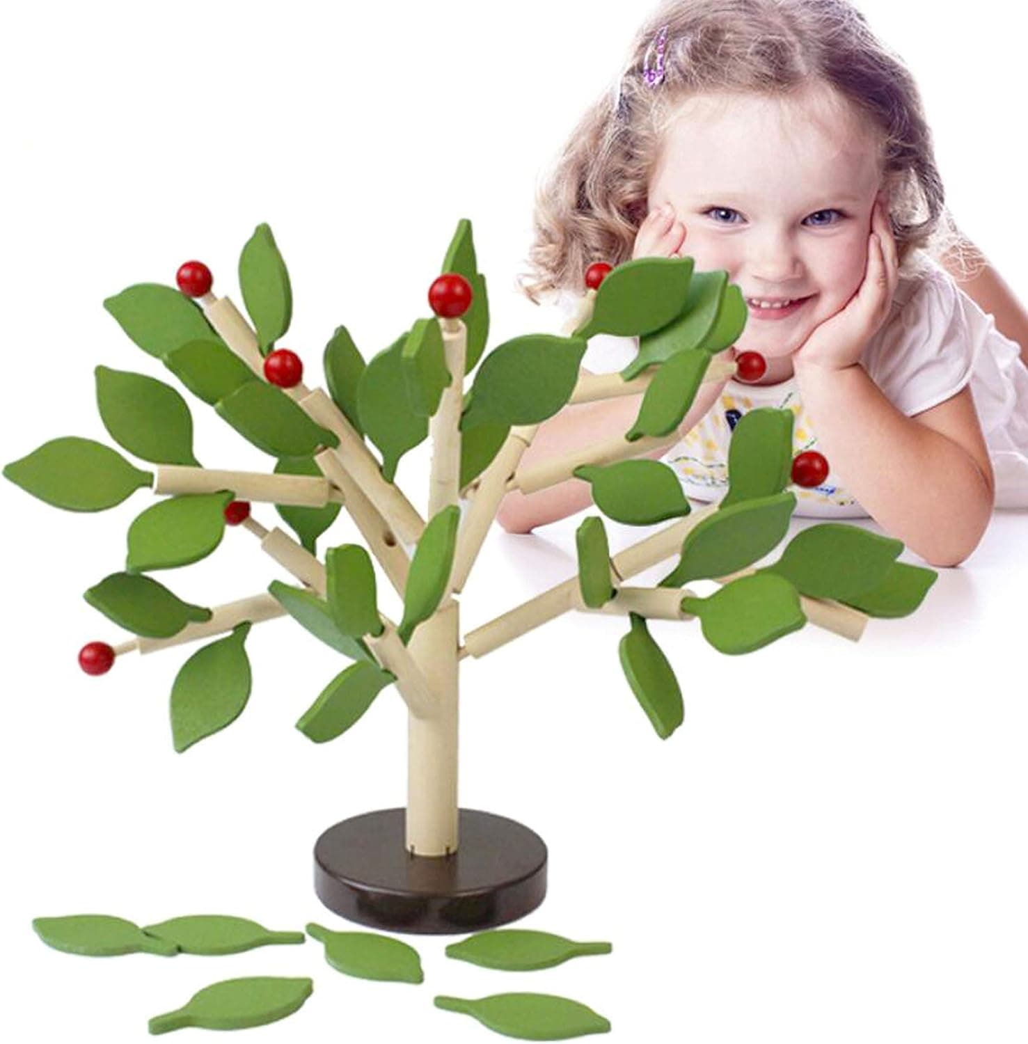 Carykon Early Childhood Education Building Blocks Wooden Assembling Tree Combination Boys and Girls DIY Disassembly Combination Puzzles Educational Toys Home Office Decoration (Green)