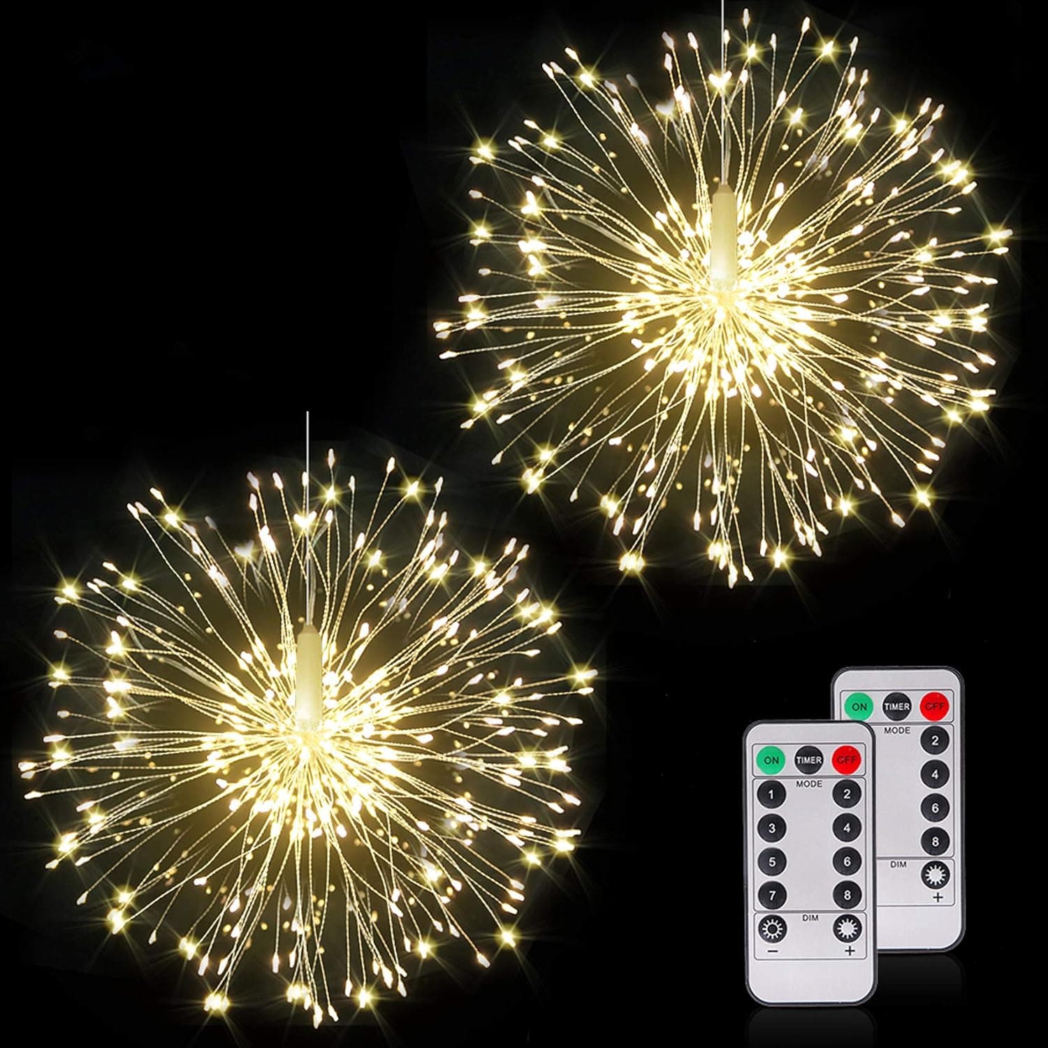 Fairy Firework String Lights Wire Lights,120 LED DIY 8 Modes Dimmable Lights with Remote Control, Waterproof Decorative Hanging Starburst Lights for Christmas, Home, Patio, Indoor Outdoor Decoration