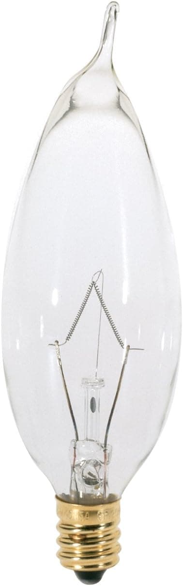 Satco S3274 25 Watt 210 Lumens CA8 Incandescent Soft White 2700K Candelabra Base Clear Light Bulb, Dimmable