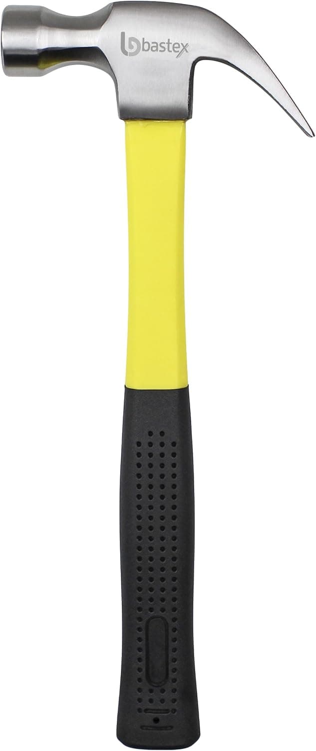 16 oz Fiber Glass Claw Hammer Heavy Duty Construction Shock Resistant Rubberized Non Slip Handle for Contractors, General Laborers, Repair Men, Automotive Mechanics, Household Maintenance by BASTEX