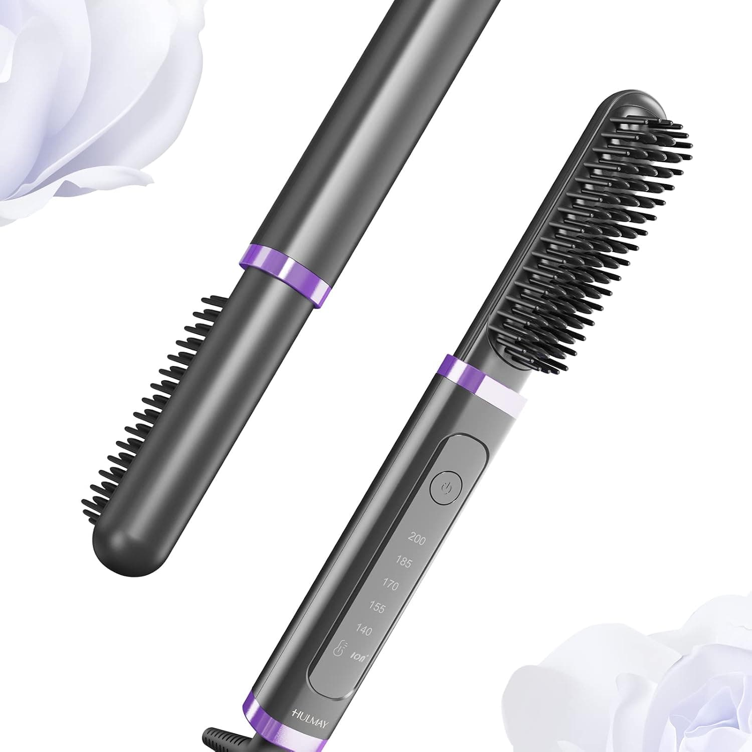 Negative Ion Hair Straightener Brush, Hot Comb Hair Straightening Brush,2 in 1 Straightening Comb ,Hair Brush Straightener,Hulmay Hair Straightener Comb with 5 Temp Settings&Anti-Scald&Auto-Off Safe for Home,Travel & Salon Black Purple