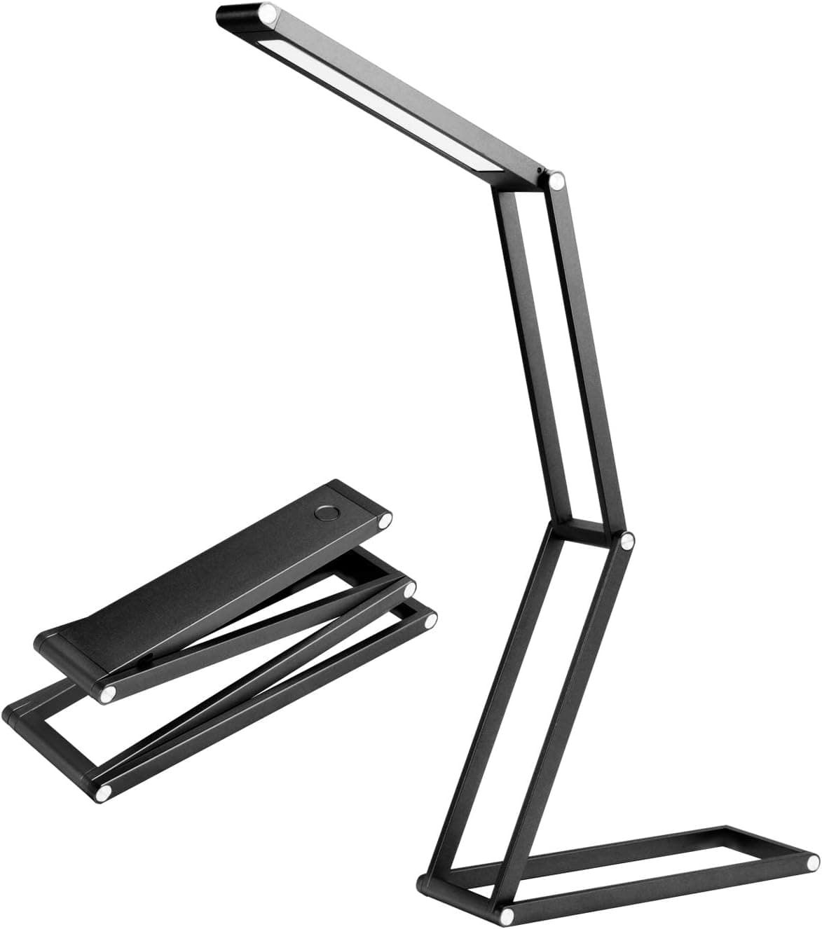 Foldable LED Desk Lamp, Dimmable Office Lamp with USB Charging Port, Eye-caring Reading Table lamp, 3 Brightness Levels, Metal Modern Design, Battery Powered, for Living room, Bedroom, Camping- Black