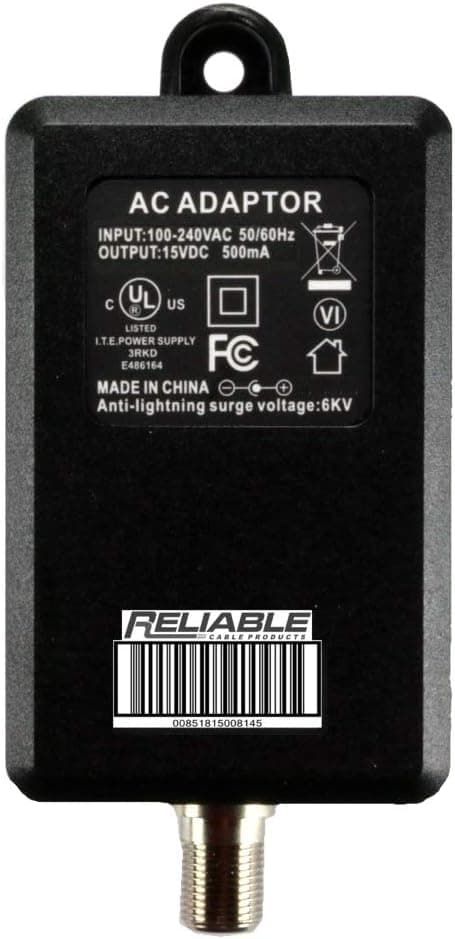 Power Supply, High Efficiency OEM Replacement Wall Mount Adapter for CATV Drop Amplifiers 15V 500mA (0.5A) with F-Type Connection, DoE Level VI Rated