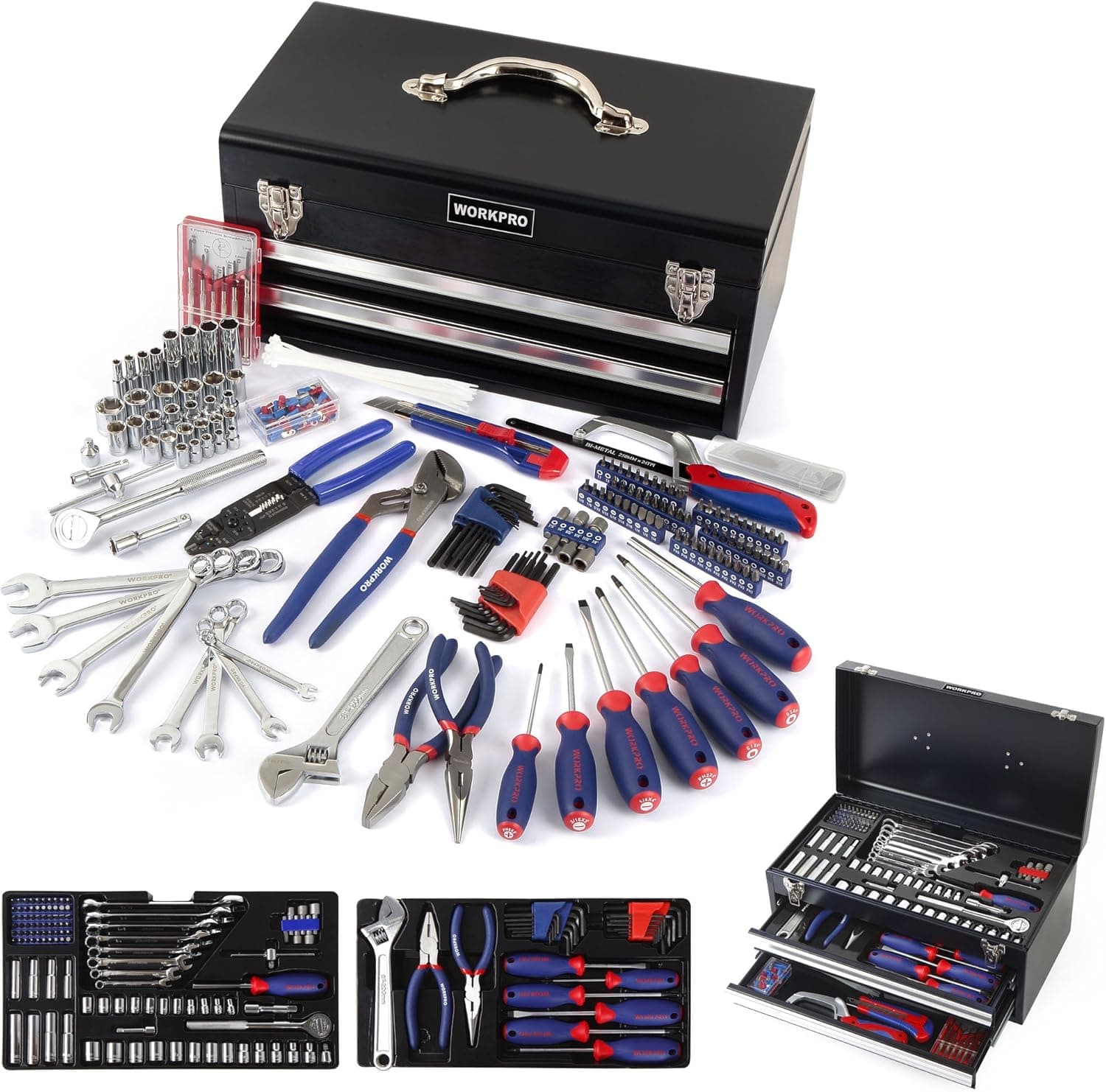 WORKPRO 239-Piece Household Tool Set with 2-Layer Drawers Heavy Duty Metal Box - Perfect for Household, DIY, Auto