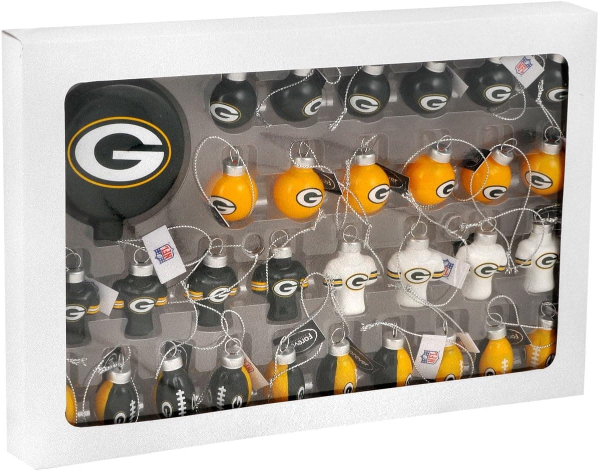 Forever Collectibles Green Bay Packers Blown Glass Tree Top Ornaments - Pack Of 31
