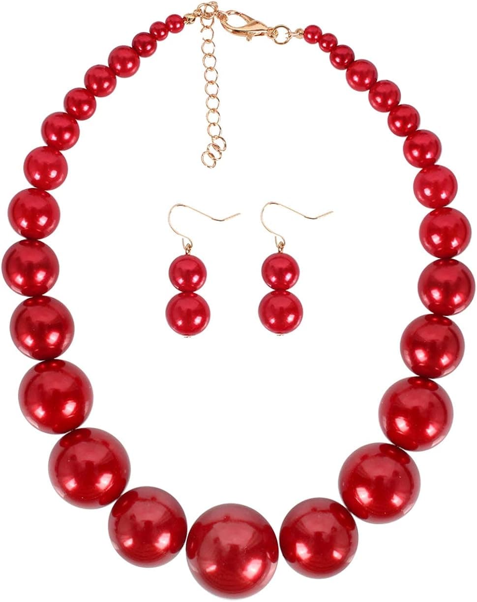 KOSMOS-LI Large Style Big Imitate Pearl Strand Choker Necklace With Earrings Set