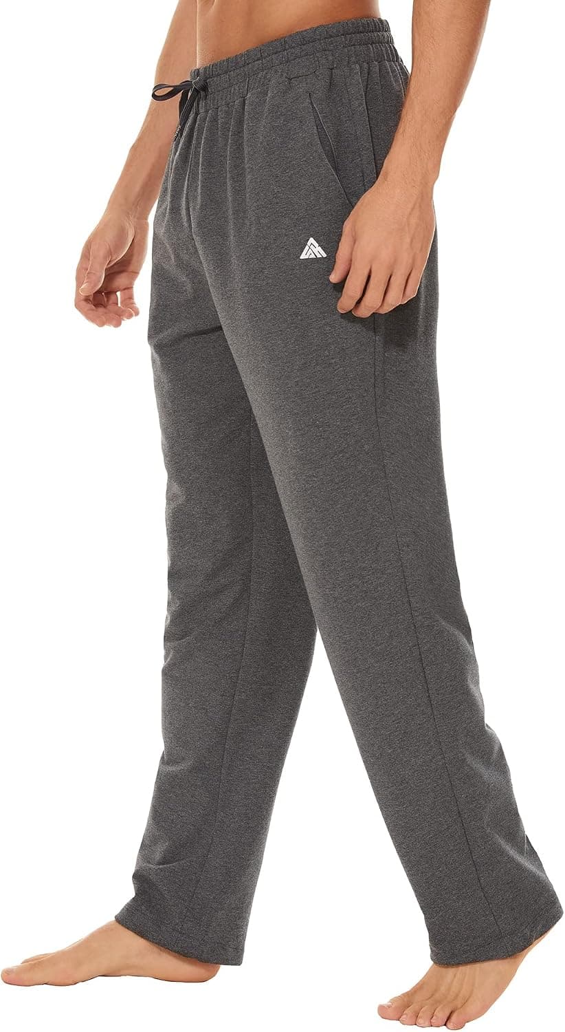 JACKETOWN Men's Cotton Yoga Pants Athletic Lounge Loose Fit Sweatpants Running Jersey Pants with Zipper Pockets Straight Leg