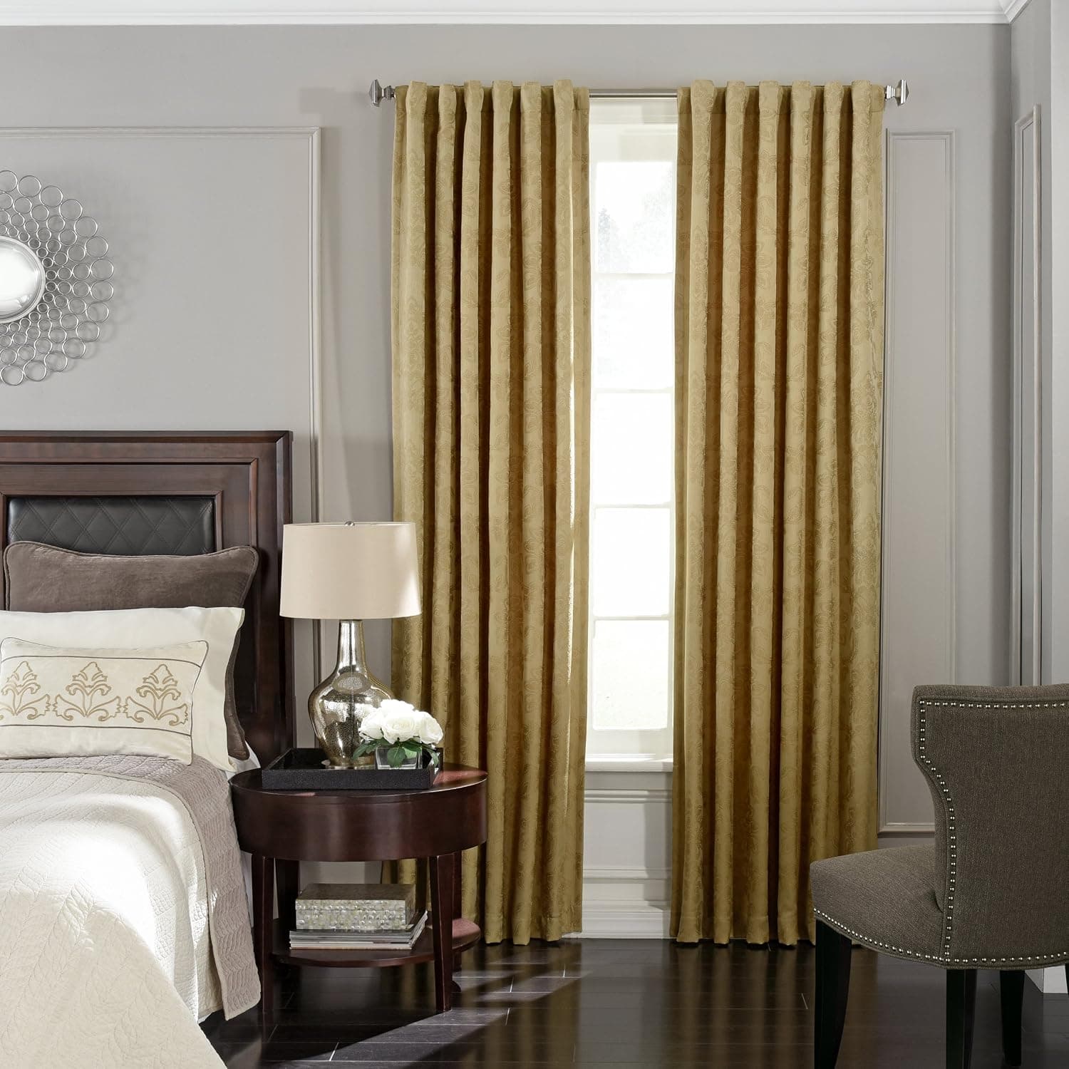 Simmons Germaine Thermal Insulated Single Panel Rod Pocket Darkening Curtains for Living Room, 52" x 63", Gold