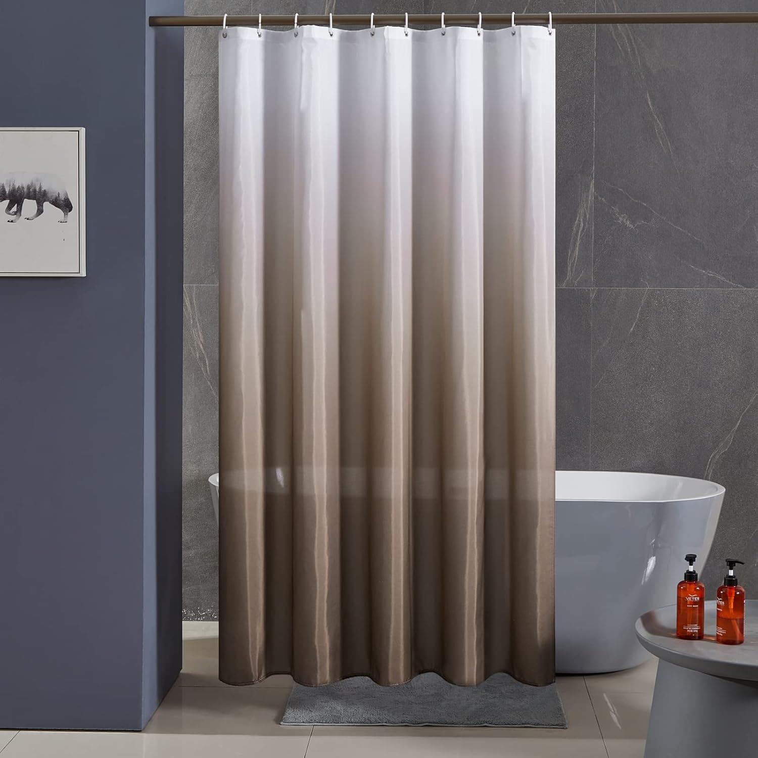 Furlinic Fabric Shower Curtain Liner,Polyester Ombre Shower Curtains for Bathroom with 6 Hooks and Weighted Hem,Water Repellent,Machine Washable,Taupe Gradient,Small Narrow,36x72 Inch
