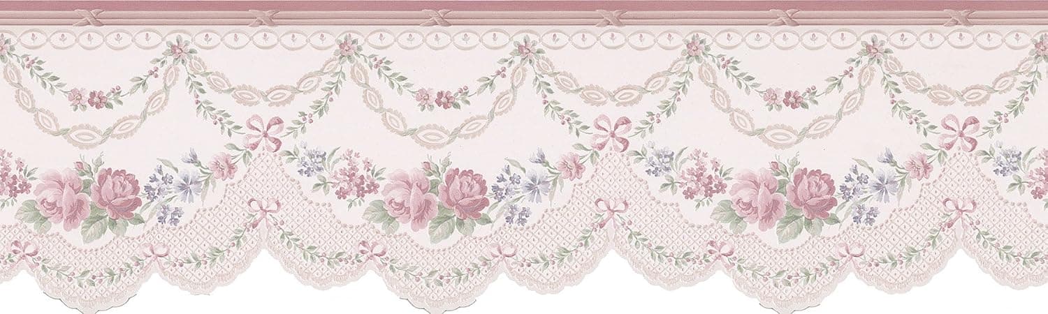 Brewster Mirage 979B12126 Cameo Rose IV Floral Swag Necklace Wall Border, 6.25-Inch by 180-Inch, Pink