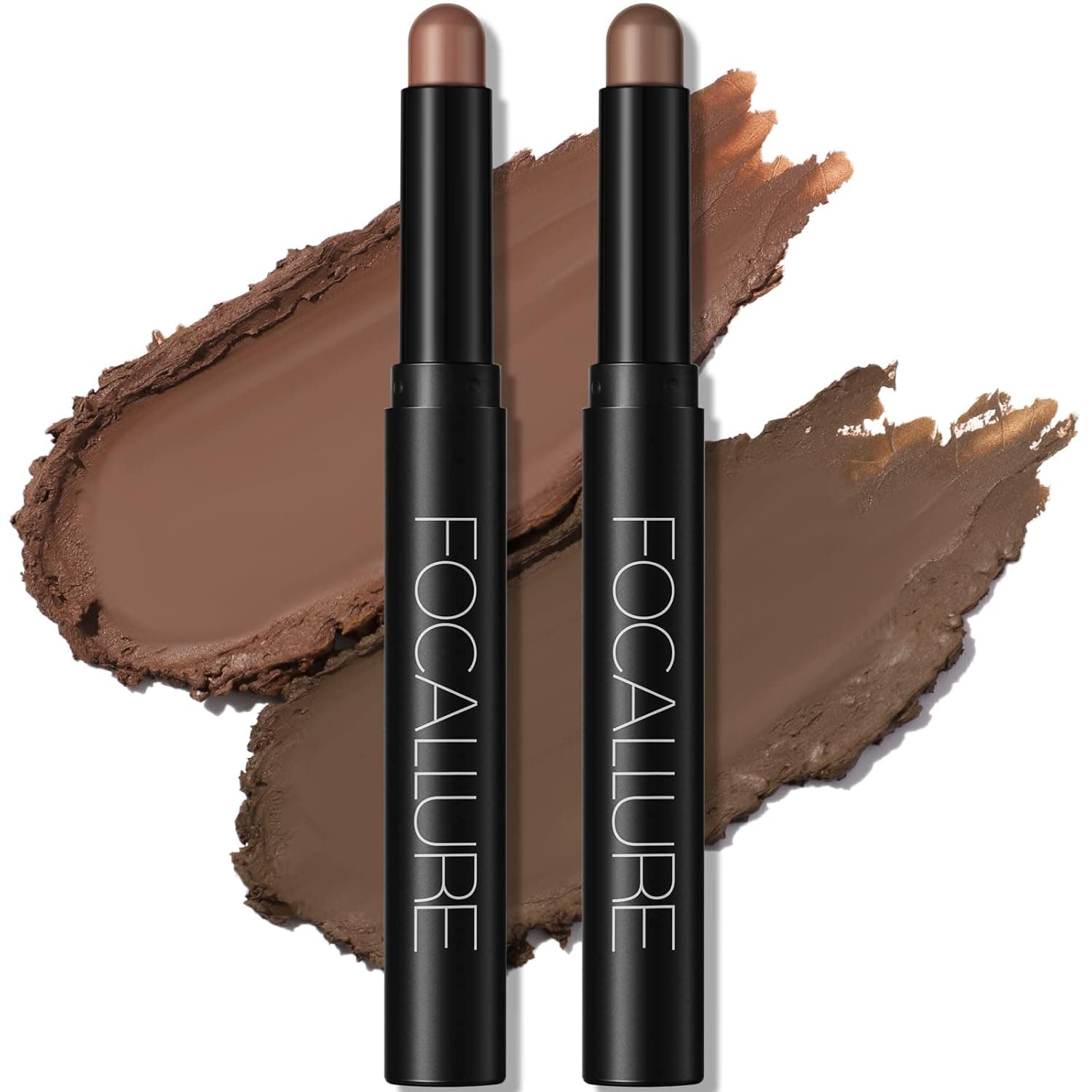 FOCALLURE 2 Pcs Shimmer Cream Eyeshadow Stick,Brightener Eyeshadow Pencil Crayon,Highlighter Eye Shadow Stick Sets with Crease-proof Formula,Long Lasting Waterproof Eye Shadow Make Up (Rich Rum)