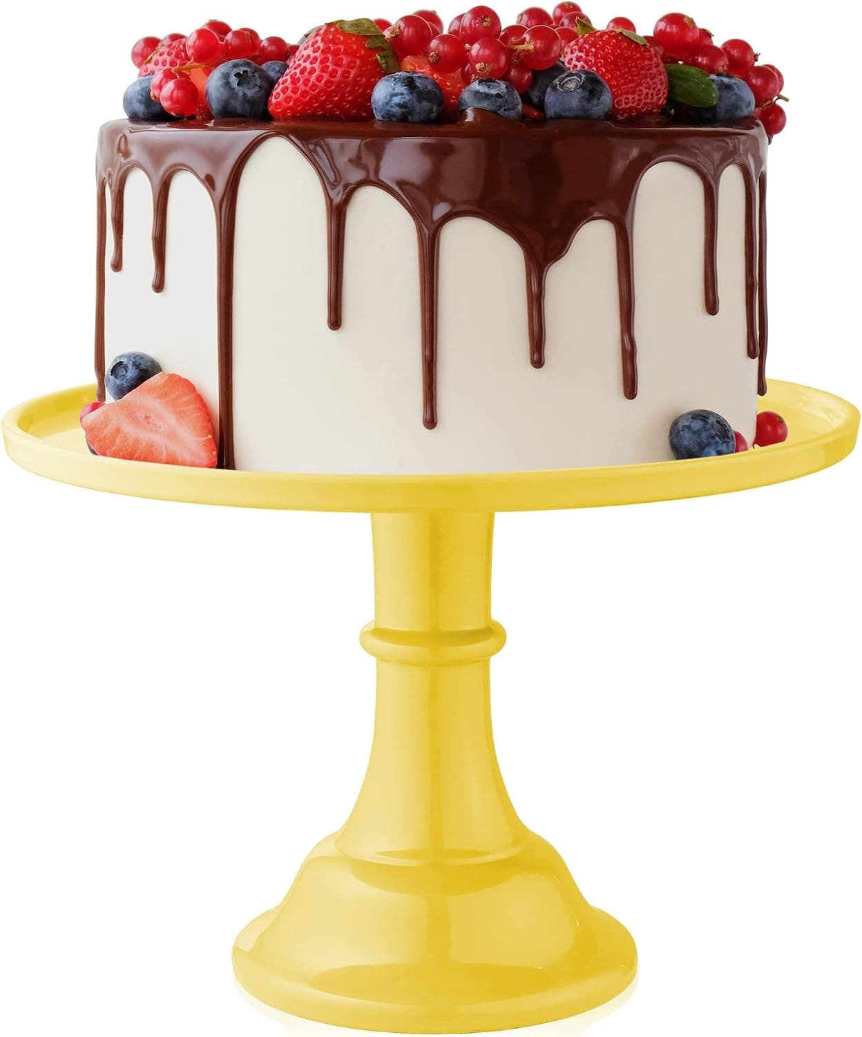 Last Confection Round Cake Stand in Yellow, 11" Melamine Dessert Table Display for Birthdays, Holidays, Weddings