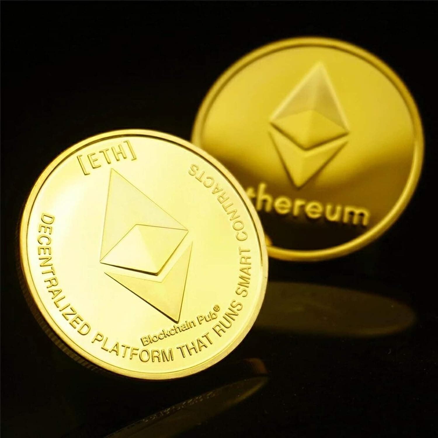 1PCS 1oz Ethereum Coin Commemorative Coin Gold Plated Ethereum ETH Coin Limited Edition Collectible Coin with Protective Case (Gold)