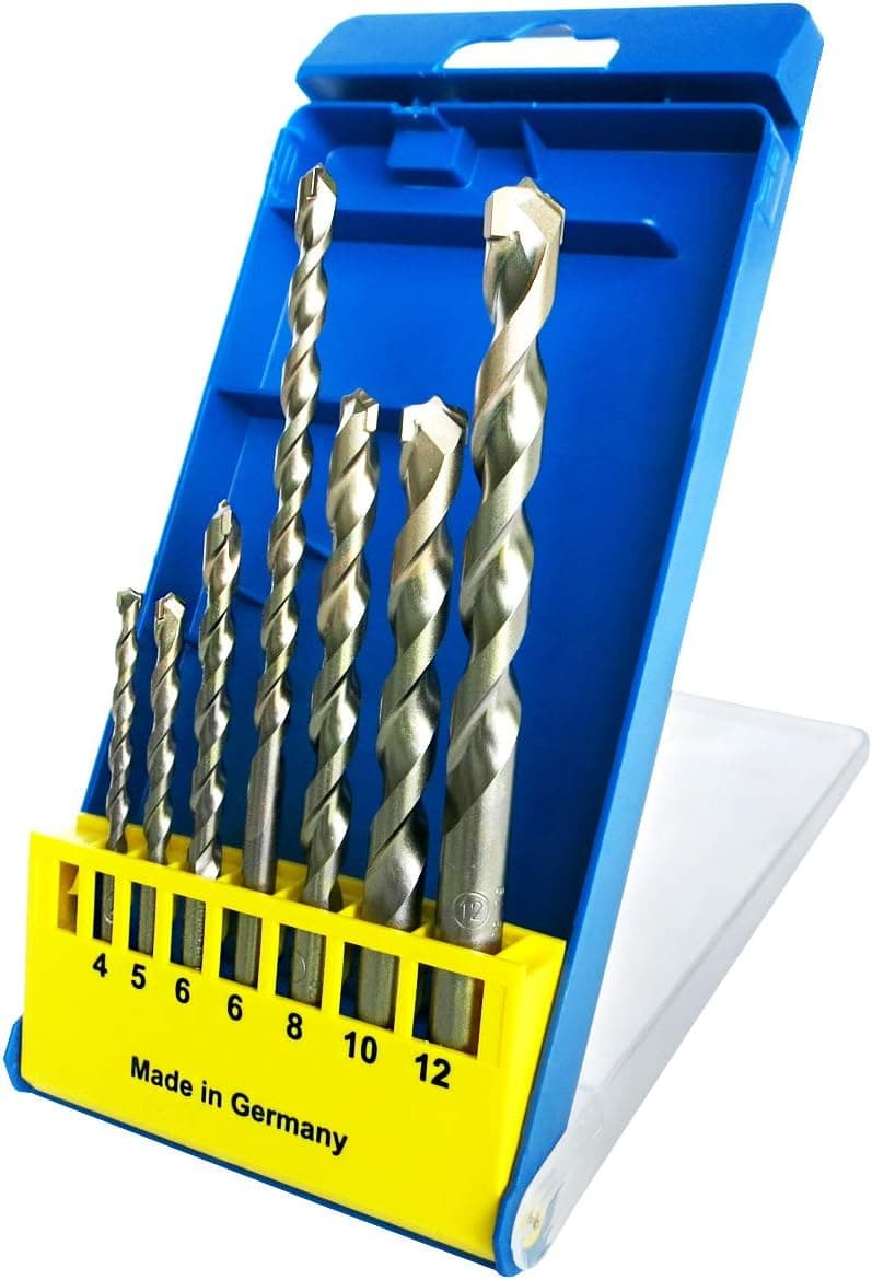 S&R Concrete Stone Masonry Drill Bit Set Made in Germany with Round Shaft 7 Pcs 4x85, 5x85, 6x100, 6x150, 8x120, 10x120, 12x150 mm - Professional Quality