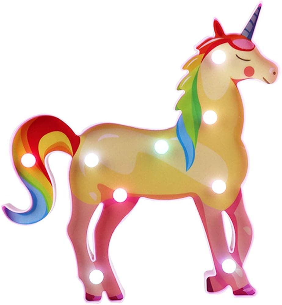 Pooqla LED Painted Unicorn Night Light, Battery Operated Decorative Marquee Unicorn Sign, Decor for Birthday Party, Kids Room, Living Room - Pink