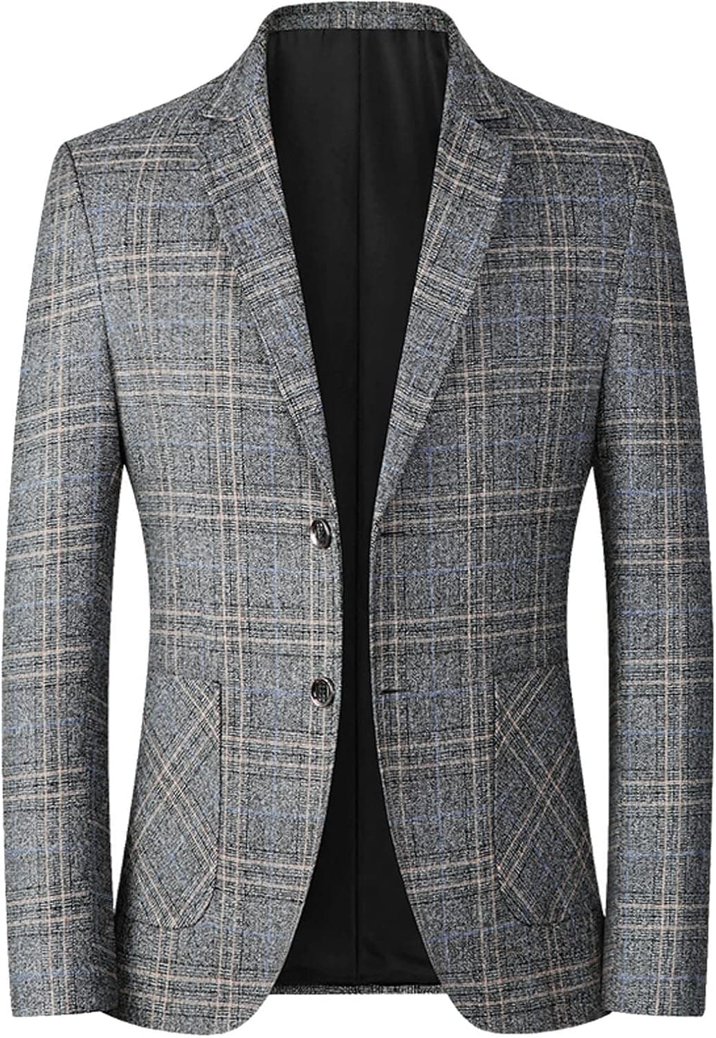 Mens Wool Blend Blazer Jacket Lightweight Herringbone Tweed Blazer Wedding Prom Dinner Two Button Casual Sport Suit Coat