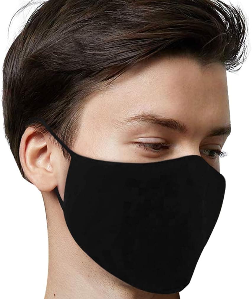 Reusable Black Cotton Face Covering for Men Women Washable Fabric Covering on Mouth Nose with Adjustable Ear Loops Unisex
