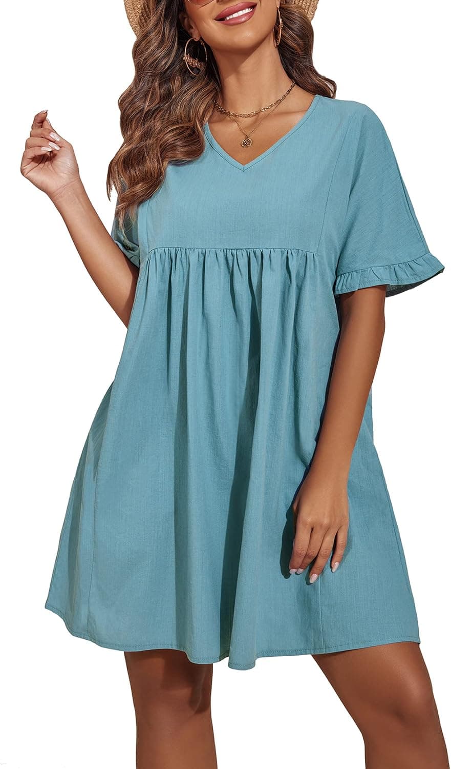 Hotouch Black Dress Summer Dress V Neck Babydoll Dress for Women 2023 Womens Dresses Puff Sleeve Casual Dresses