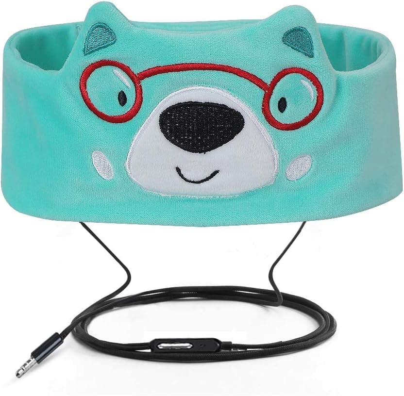 Homelove Wired Kids Headphones with Ultra Thin Adjustable 1/8'' Speakers Soft Fleece Headband or Patch for School or Home Cute Bear