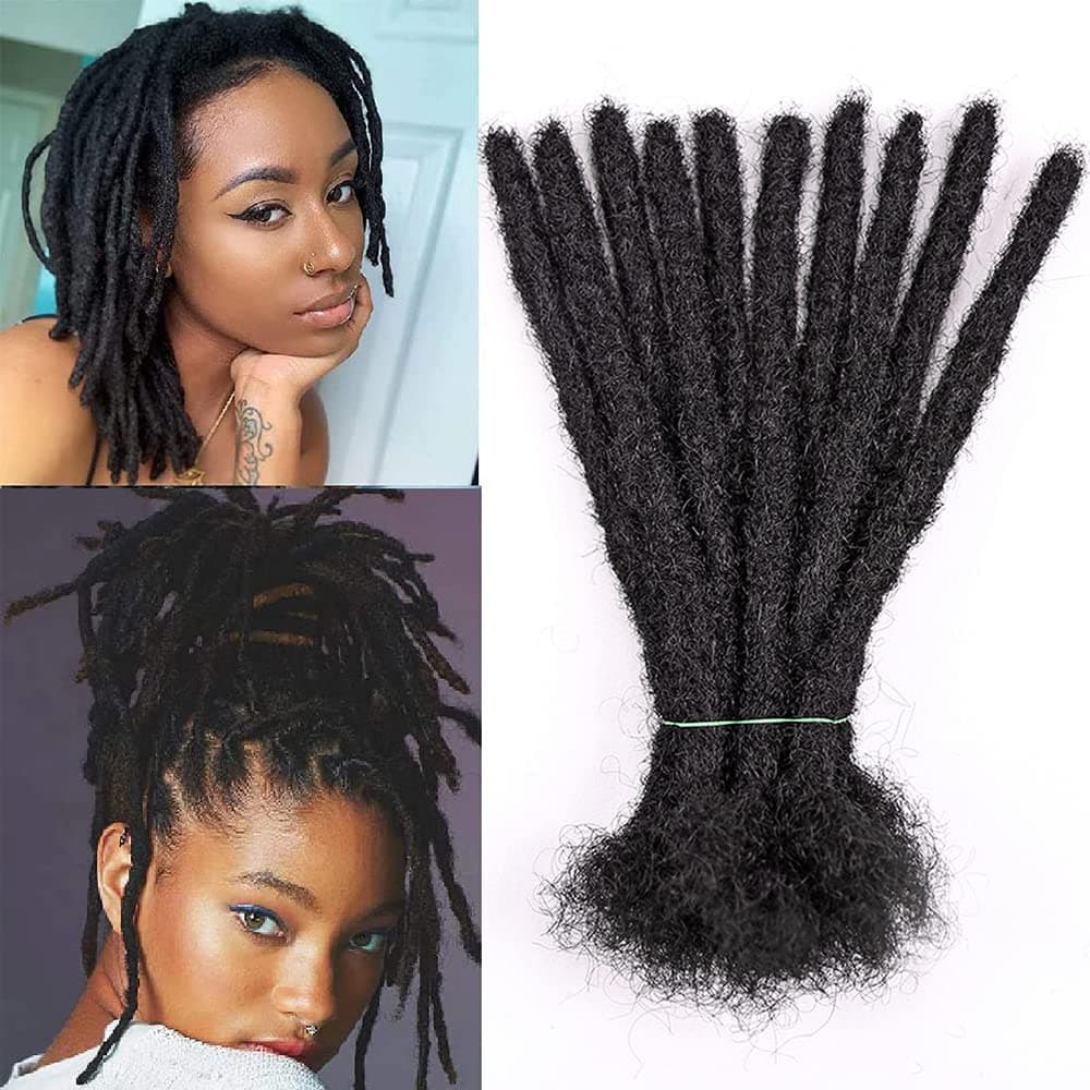 Amir Hair Dreadlock Extensions 100% Real Human Hair loc Extensions for Man and Women Full Handmade 6-8 Inch 0.8cm Thickness Human Hair Dreadlock Extensions(8 Inch 20 Strands,1B#)