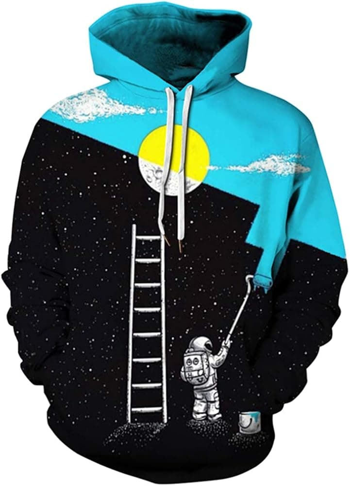 ENLACHIC Men's 3D Galaxy Wolf Graphic Print Cool Hoodies Pullover Sweatshirts