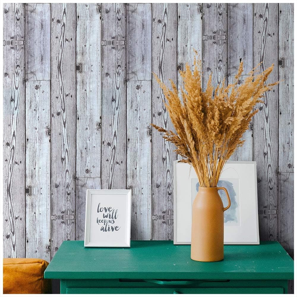 UlifeHome Shiplap Peel and Stick Wallpaper Faux Wood Grey Removable Wood Grain Contact Paper Decorative 7.87'' X 9.8ft