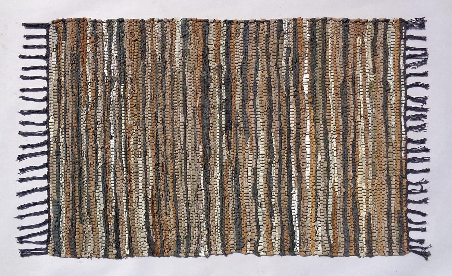 Cotton Craft Leather Chindi Rug 8x10 Feet - Grey Multi - Hand woven & Hand Stitched - Strips of Genuine Leather are woven by hand to get this attractive artisan look - Fully Reversible