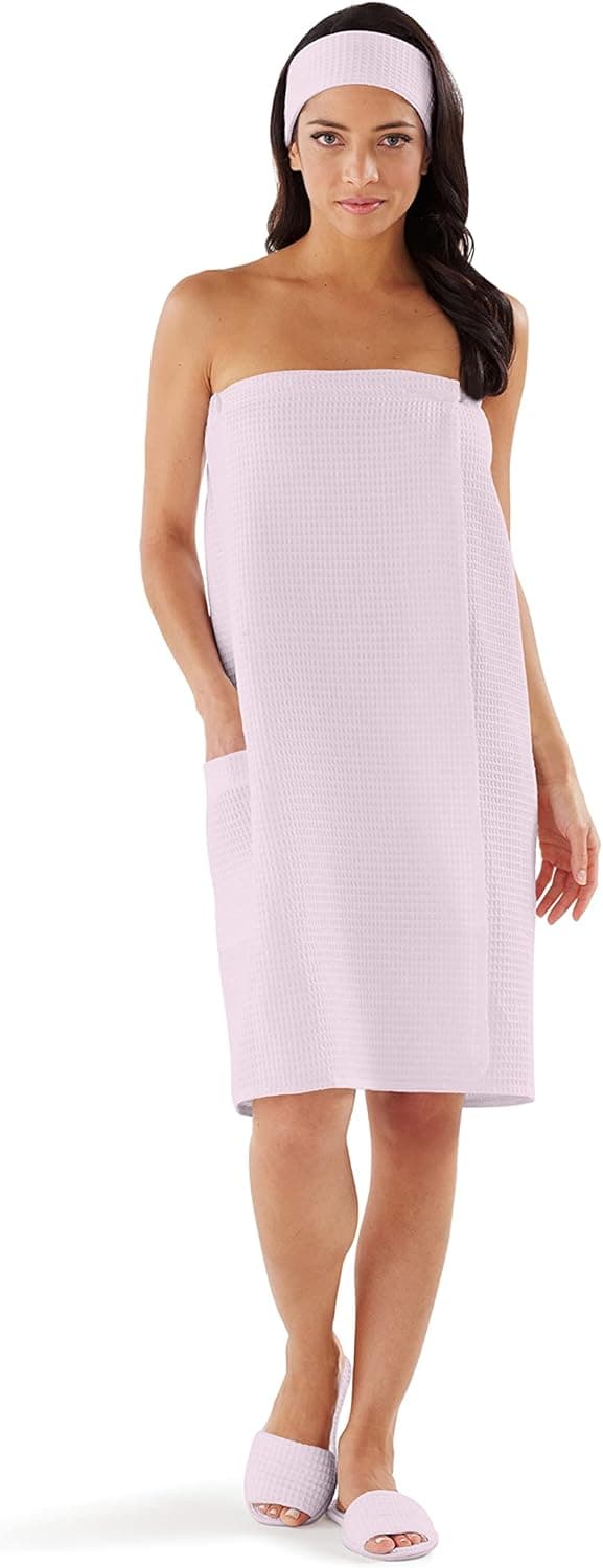 Boca Terry Spa Wrap, Waffle Bath Wraps for Women, Lightweight Adjustable Body Wrap for Spa, Gym or Dorm - Pink 2X