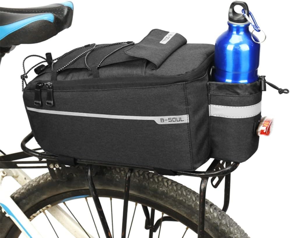ZTZ Bike Rack Bag, Bike Rear Seat Cargo Bag, Bicycle Rear Rack Storage Luggage，8L Insulated Bicycle Trunk Bag Storage Luggage Bag Waterproof with Reflective Stripes (Black)