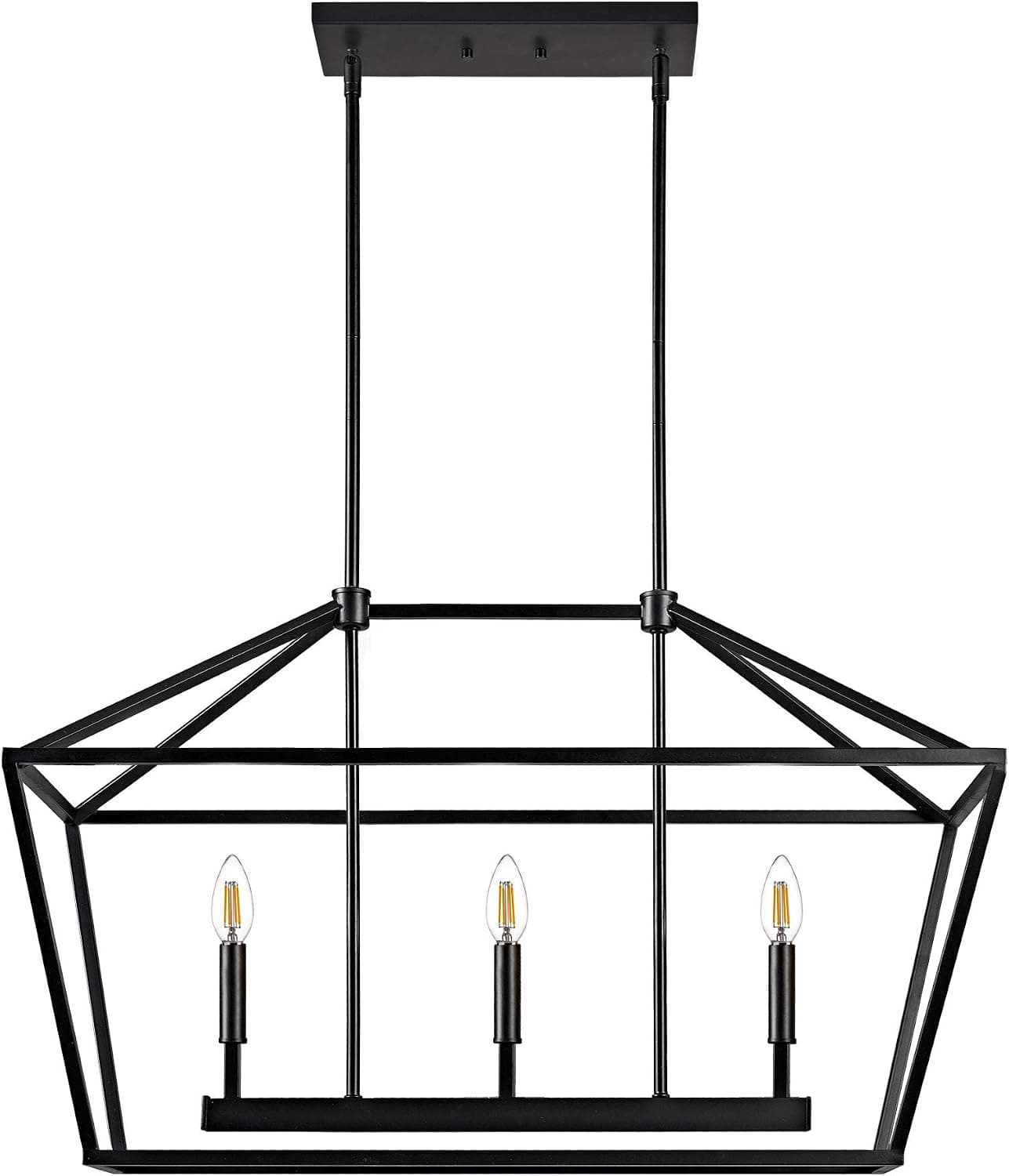 MOTINI 3-Light Kitchen Island Lantern Pendant Linear Chandelier Black Rod Hanging Light, 32"x 12"x 19"