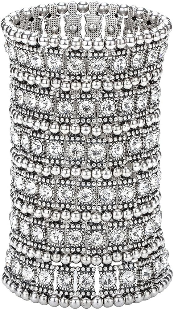 Szxc Jewelry Women's Multilayer Crystal Wide Stretch Cuff Bracelet 6 Row