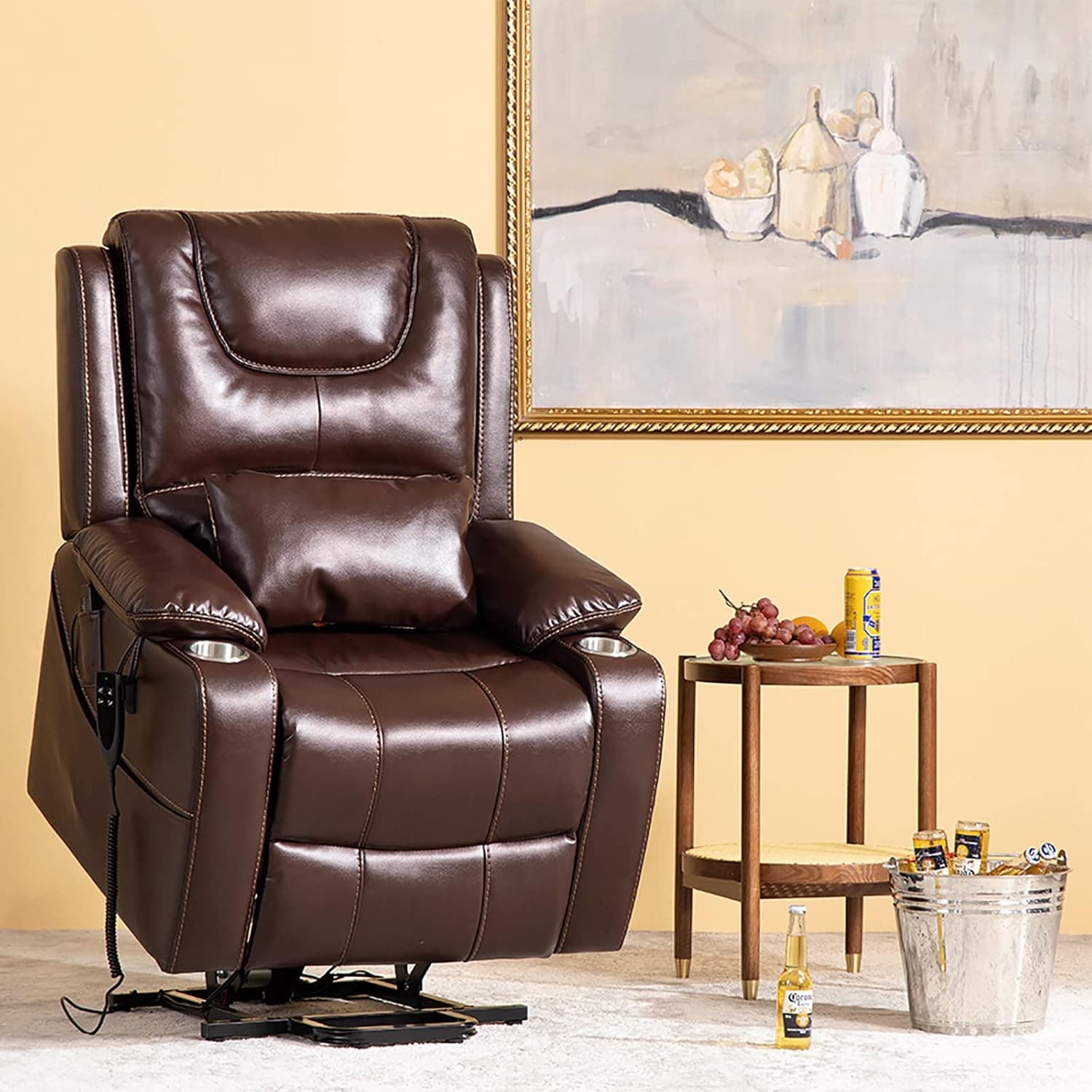 Irene House 9186 Dual Motor Lift Chair Recliners for Elderly Infinite Position Recliner Chair with Heat Massage Up to 300 LBS Electric Power Lift Recliner Chair Sofa (Dark Brown Breathe Faux Leather)