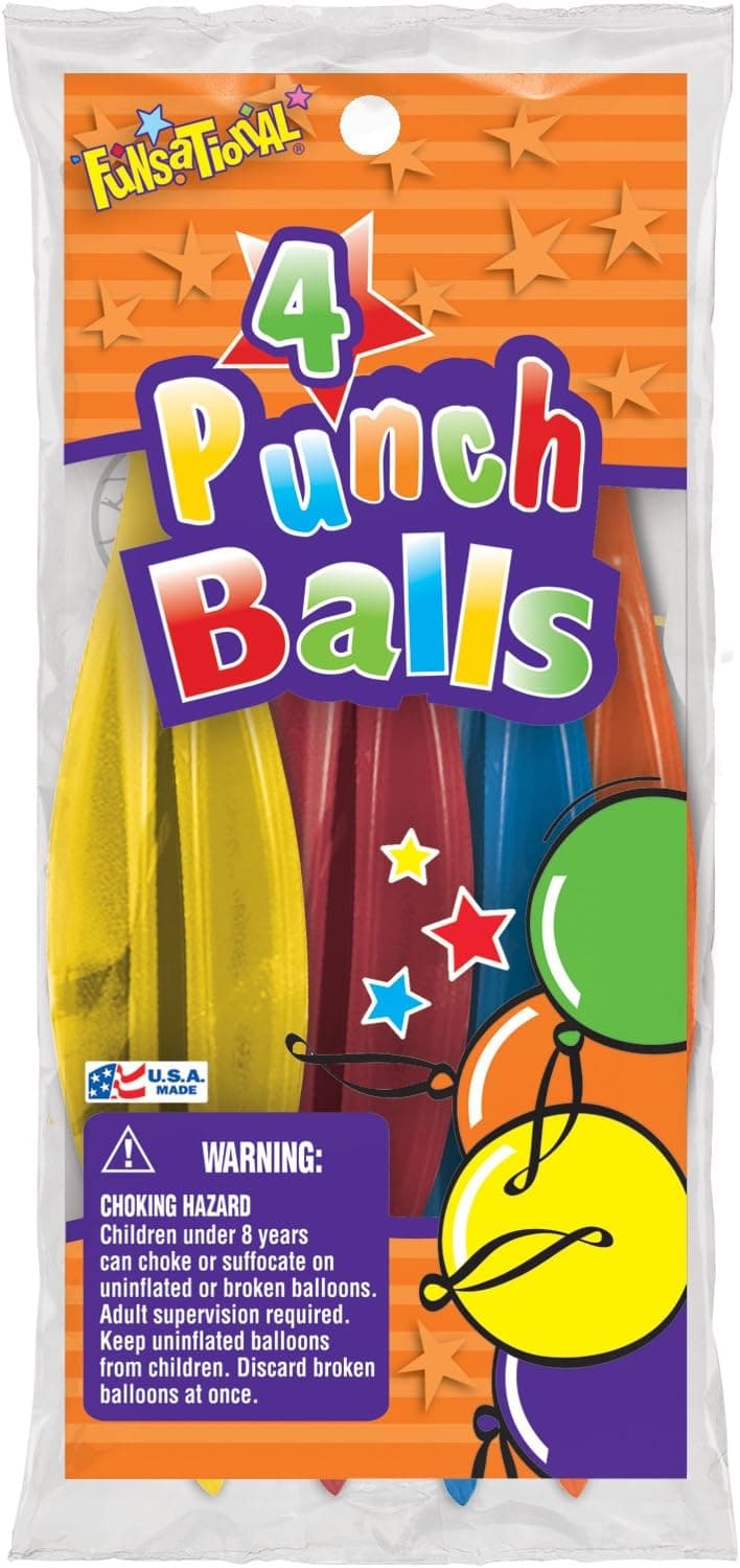 Pioneer Balloons Funsational Round Latex Punch Ball Balloons, Assorted Colors, 4 Count