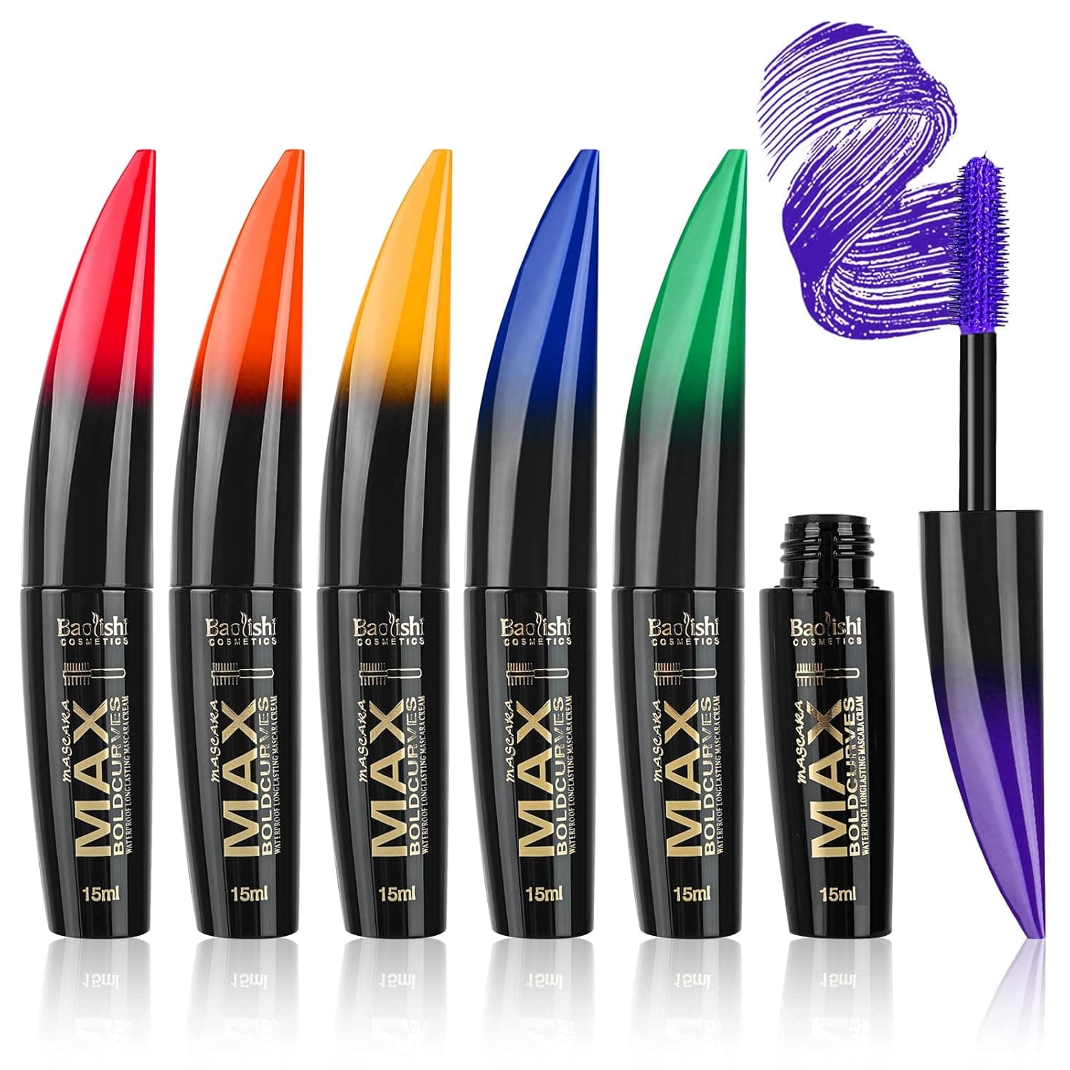 PhantomSky 6 Colors Colored Mascara Set, Waterproof Mascara Purple Blue Green Mascara for Eyelashes Colorful Mascara Long Lasting Charming Voluminous Mascara for Women Eye Makeup