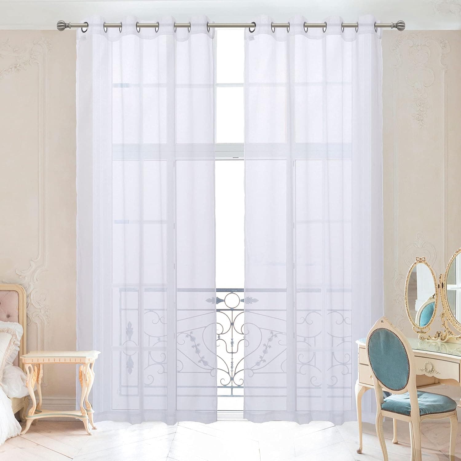 Ruthy's Textile 2 Piece Window Sheer Curtains Grommet Panels 54" X 84" Total 108" X 84" Inch Length for Kitchen,Bedroom/Living Room Color: White
