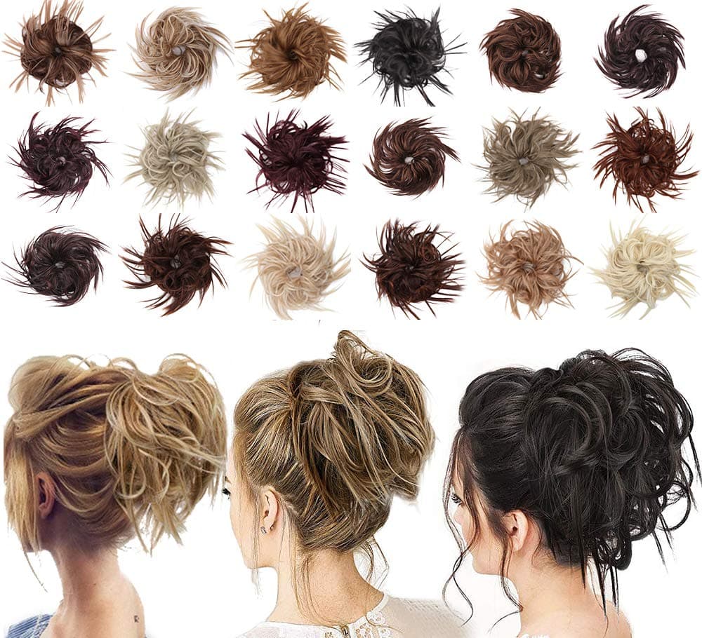 Tousled Updo Messy Bun Hair Piece Scrunchies Synthetic Wavy Extension Ponytail with Elastic Rubber Band Hairpiece Updo Extensions Scrunchies Wavy Hair and Ponytail Chignon Instant Ponytail for Women-2/33#