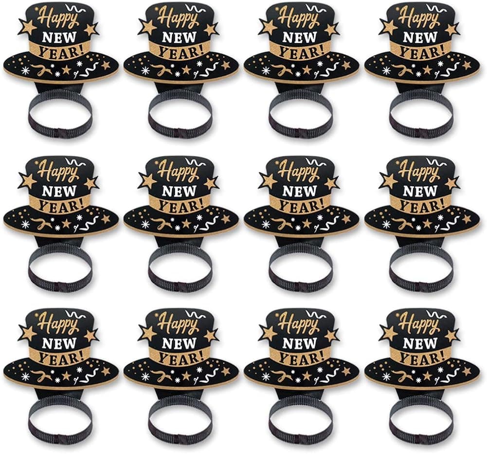 WEEPA 12PCS New Year's Eve Party Supplies Party Decorations 2023 New Year Eve Hats HAPPY NEW YEAR Headbands Paper Black Tiara With Gold Glitter Headbands Kit for Kids Adults
