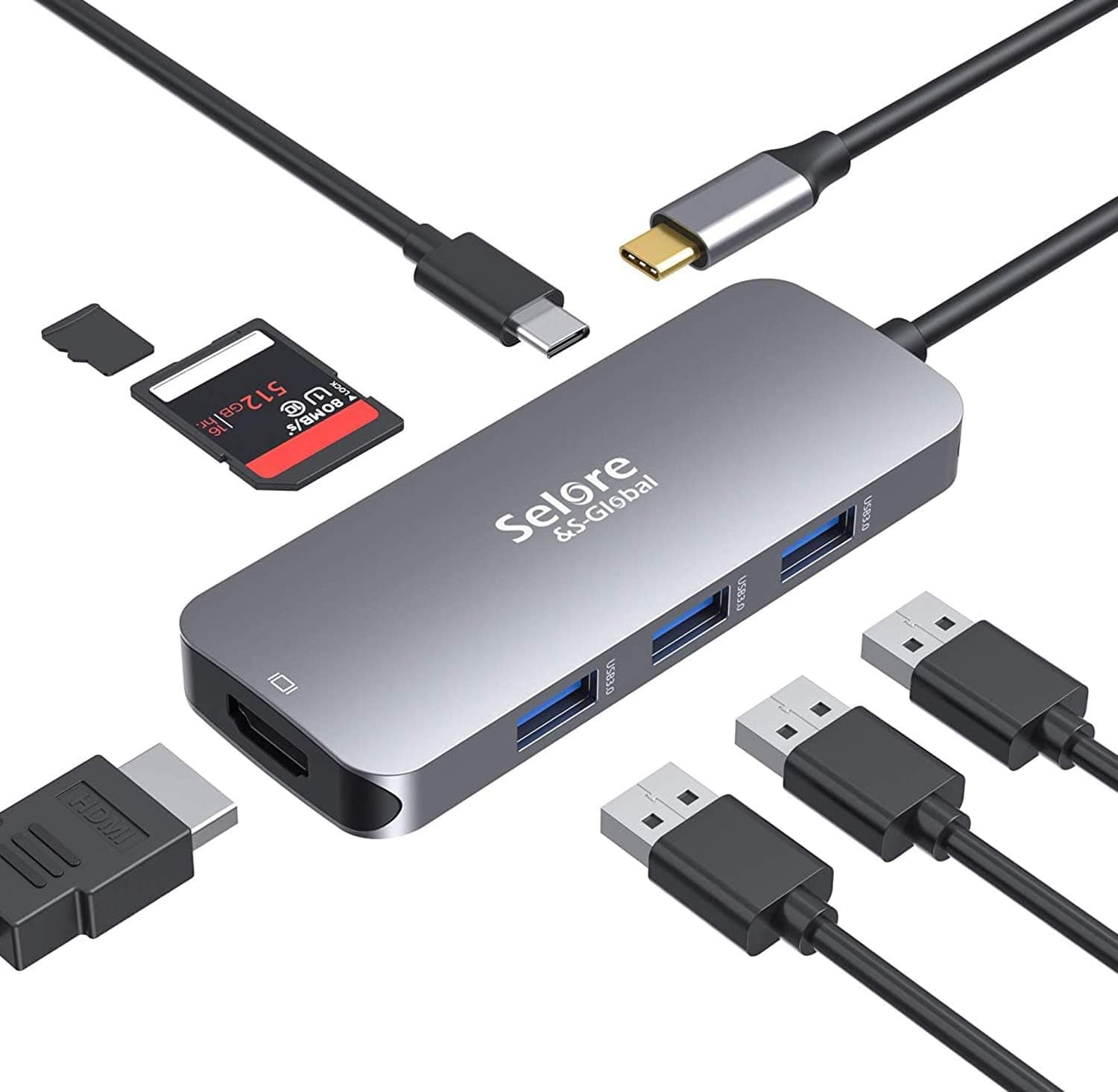 USB C Adapter for MacBook Pro 2020 2019, 7 in 1 USB C to HDMI Hub Adapter MacBook Pro Dongle with 4KHDMI, 2 USB 3.0, TF/SD, USB-C 100W and Thunderbolt 3…