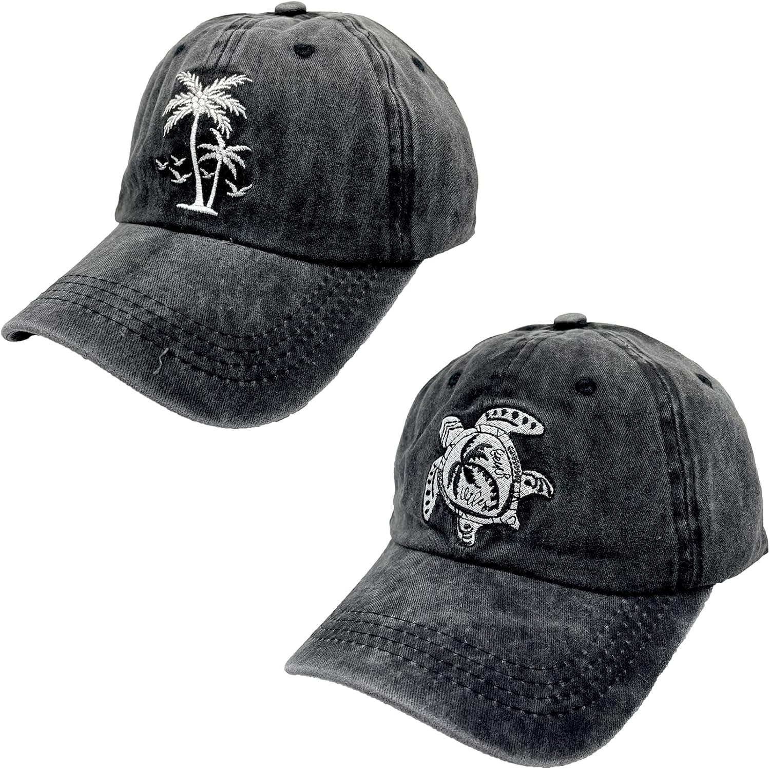 LOKIDVE 2 Pack Beach Life Palm Tree Baseball Cap Distressed Sun Hat for Men Women