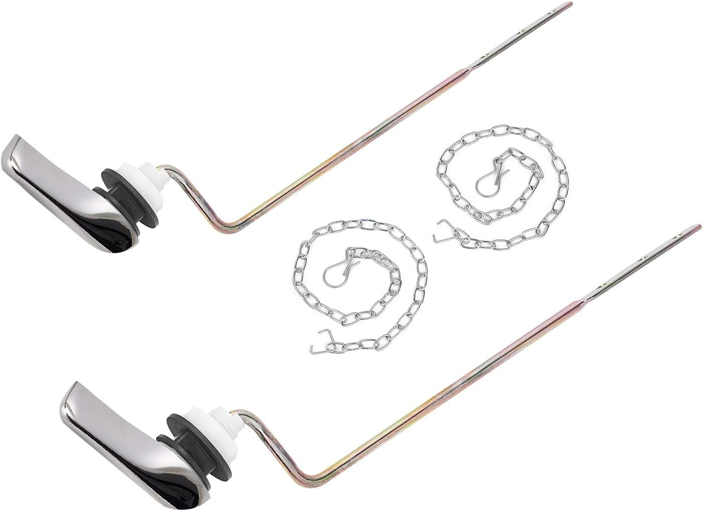 Jwodo Toilet Handle Replacement Kit, Chrome Finish Side Mount Toilet Trip Levers with Seal Gasket and Nut, 2Pcs Stainless Steel Flapper Chains, Universal Replacement for Most Side Mount Toilets