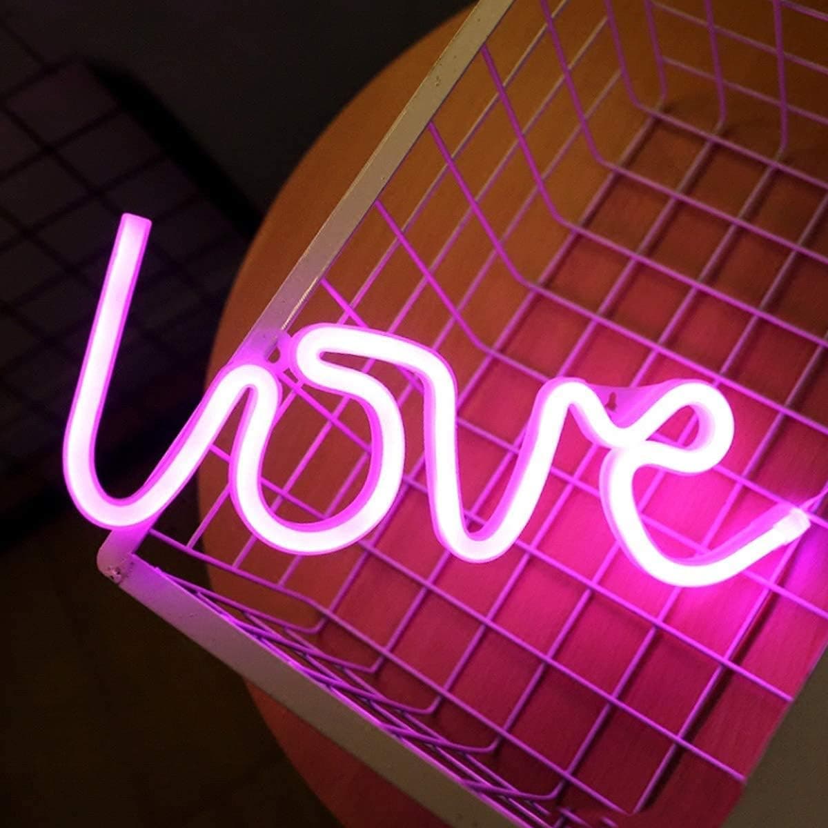 Love Neon Signs for Wall Decor,USB or Battery Decorative Neon Lights, LED Signs for Bedroom,LED Neon Light Neon Sign for Bar,Christmas,Party,Kids Room,Girls Living Room（Pink）