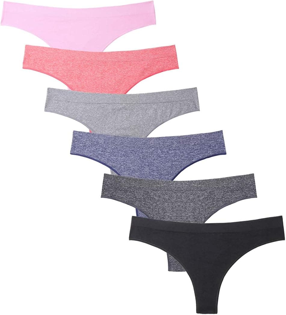 Imakokoni Seamless Thongs for Women No Show 6 Pack Women's Nylon Spandex Thong Underwear