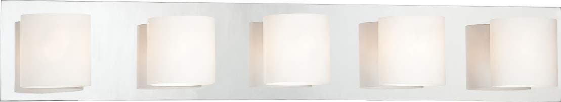 Eurofase 20381-028 Geos Opal White Glass Cylinder Bath Vanity Wall Mount, 5-Light 300 Total Watts, 5"H x 31"W, Chrome