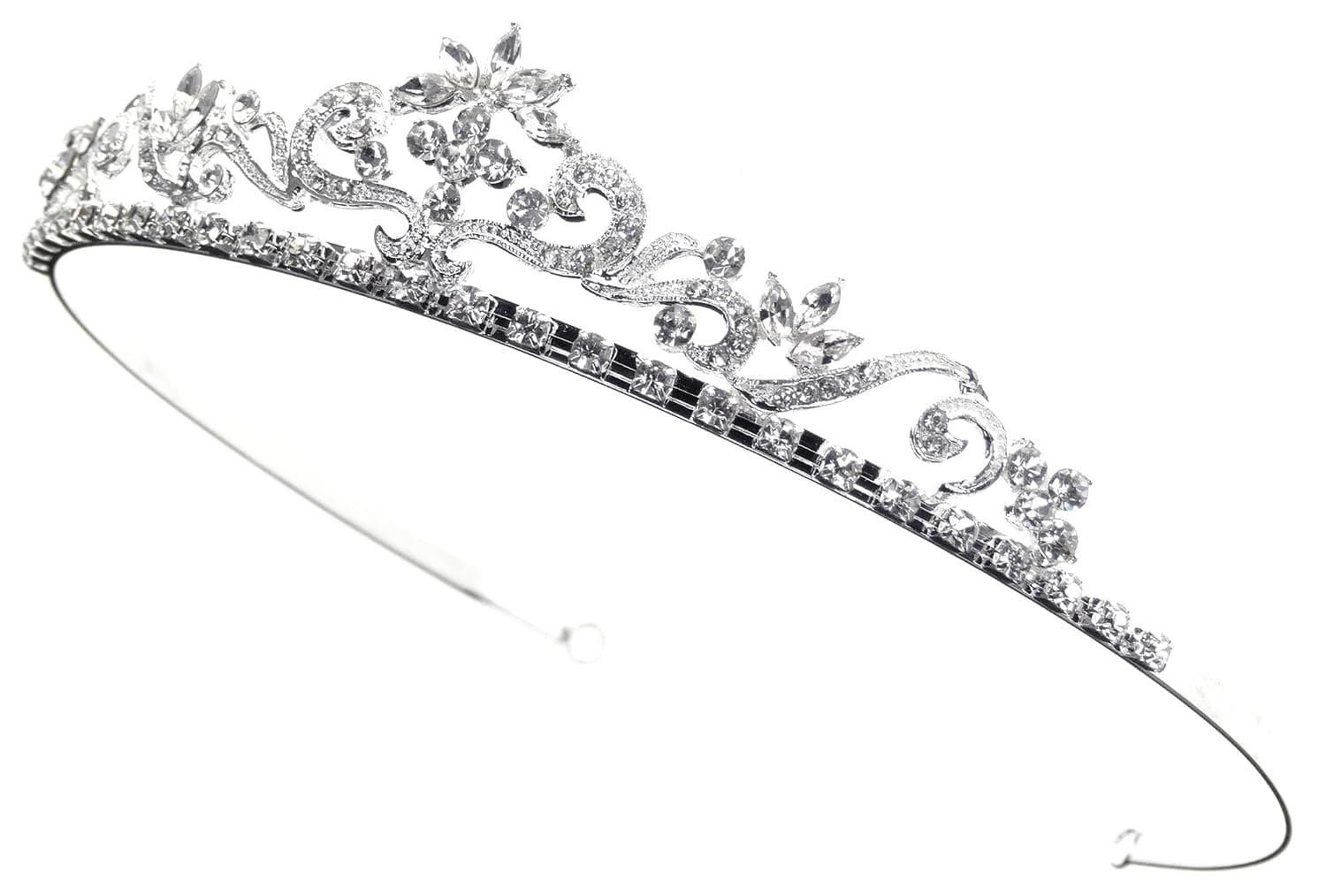 Delicate Bridal Wedding Tiara of Rhinestone-Encrusted Scrolls with Marquise Rhinestone Embellishments #82CF0