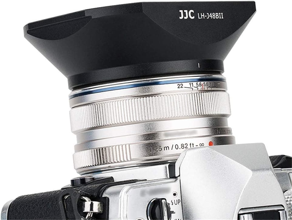JJC Square Metal Lens Hood Cover Shade for Olympus M.Zuiko Digital 17mm F1.8 Lens on OM-D E-M1 E-M5 E-M10 Mark III II E-PL10 PEN-F M43 Camera Replaces Olympus LH-48B Lens Hood Not for 17mm F1.2 & F2.8