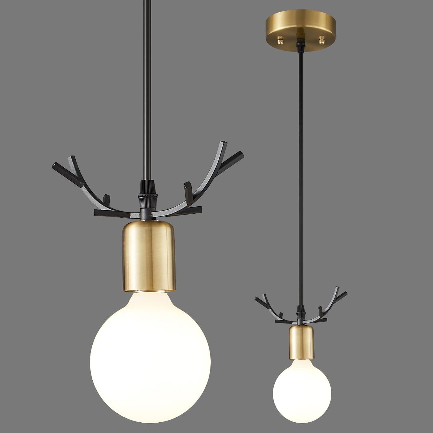 zhllmq Modern Ceiling Hanging Light Fixtures Adjustable Black and Gold Pendant Light Antlers Pendant Lighting for Kitchen Island Living Room Dining Room Bedroom Chandelier (1-Pack)