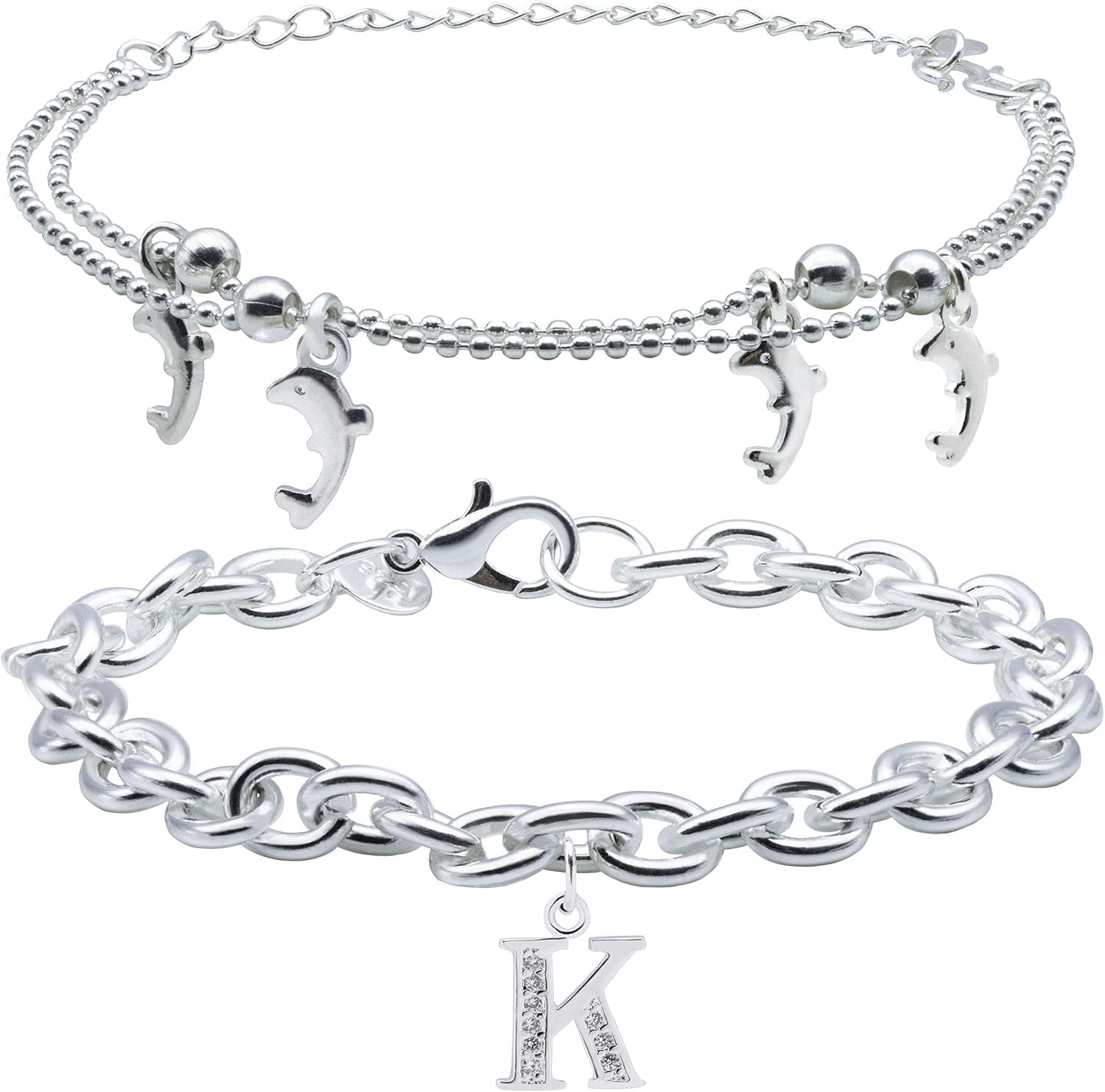 BLINGMC Initial Bracelets for Women Layered Bracelets for Women Dolphin Gifts Best Friend Bracelets Birthday Christmas Valentine's Day Gift for Women Girls